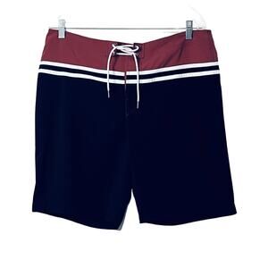 Abercrombie Fitch Bathing Suit Mens 32" Red Blue Hook & Loop Board Shorts Swim